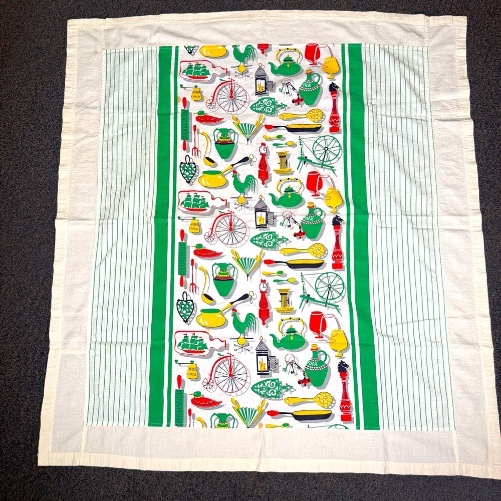 Vintage Feed Sack Fabric with Vintage Kitchen 47.5X43.5"‎ Retro 1950's Flaws